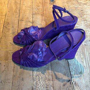 Jil Sander Purple Suede Wedge Sandals